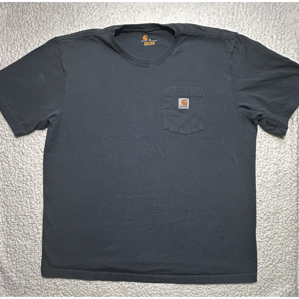 Carhartt K87 Men's XL Pocket T-Shirt Faded Black Heavyweight - Small Front Stain
